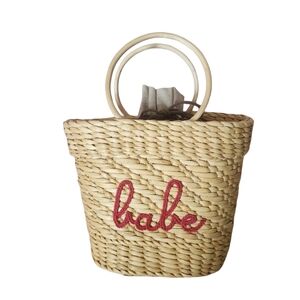 Poolside The Mak Mini Beach Tote "babe" embroidered handwoven Summer